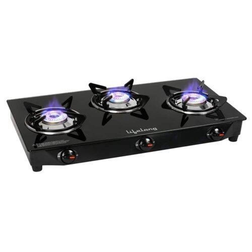Lifelong 3 burner glass top gas stove LLGS18 black