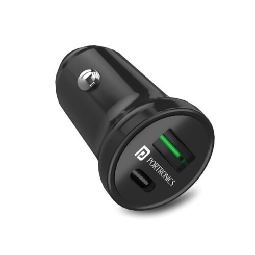 Portronics 38W Dual Port Car Charger with 20W PD