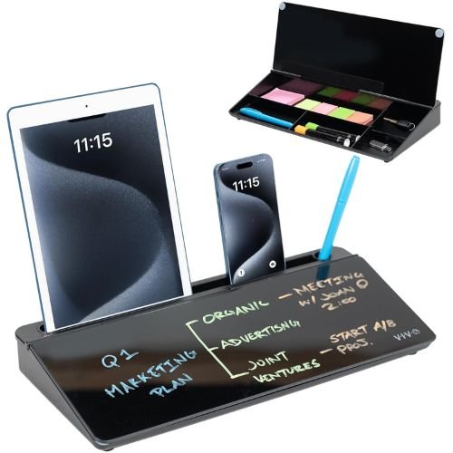Desktop Whiteboard Organizer with Hidden Compartments and Device Slot