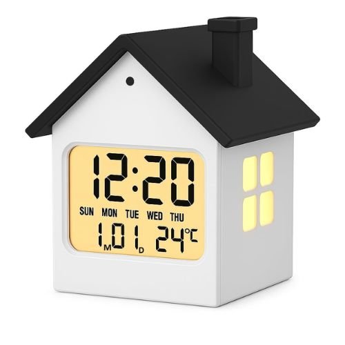 AERYS digital alarm clock is compact and easy to use. It clearly shows time, date, and temperature, and the automatic dimming works well at night.