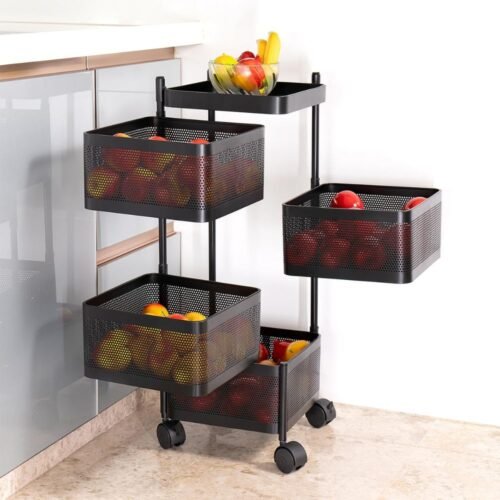 Kitchenwell 4 layer metal kitchen storage trolley matt black