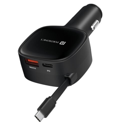 Portronics 84W 3-in-1 Car Charger with Retractable Type-C Cable