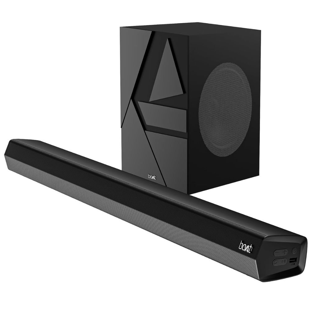 boAt Aavante Bar Quake soundbar with wired subwoofer setup