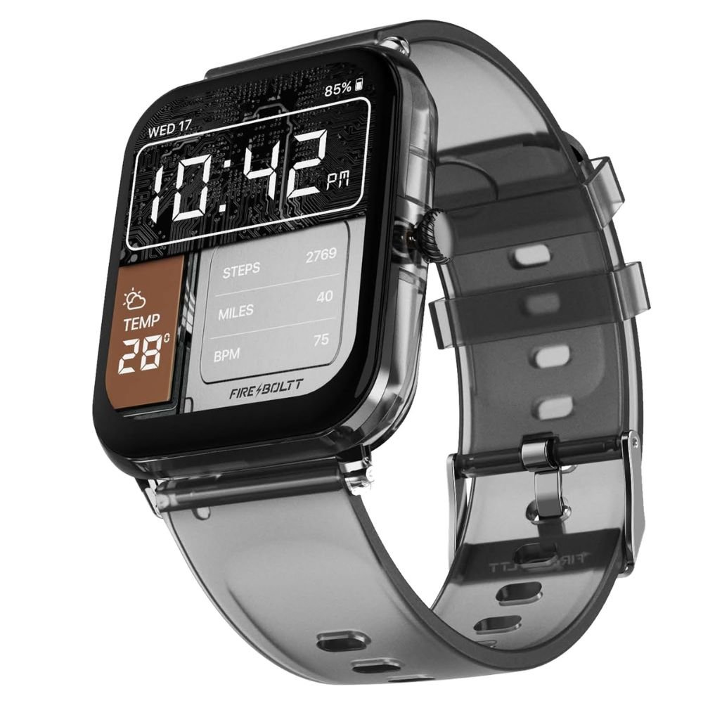 Fire-Boltt Ninja Phantom transparent smartwatch black smoke