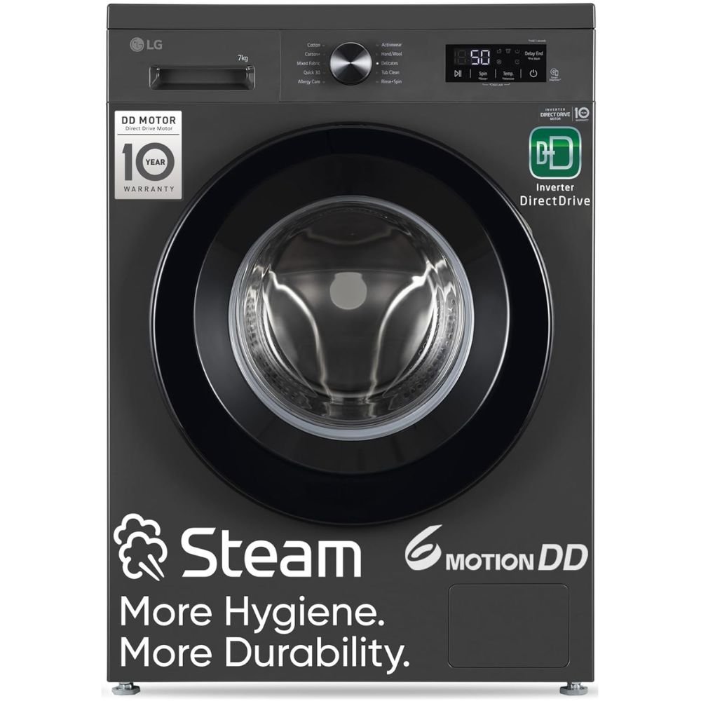 LG 7 kg front load washing machine middle black